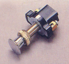 99034 Push pull Switch, 12V, 5A, Diam. 8mm, L 7mm, chrome plated brass knob