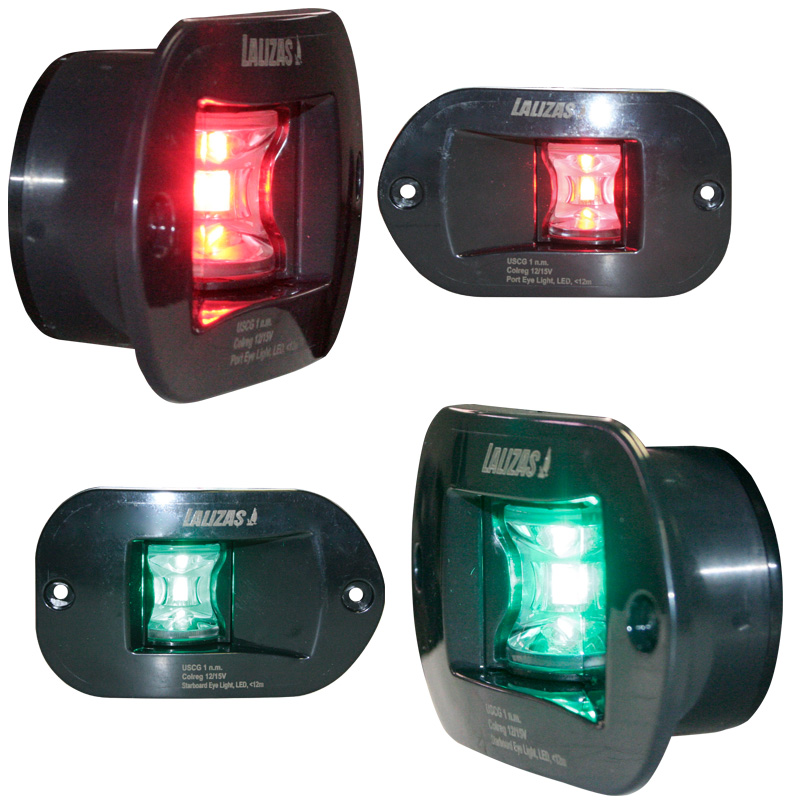 FOS LED 12 Starboard & Port Lights 112,5°, Side & Flush mounted, Set, with black housing