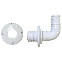 lalizas 10254 Thru-Hull Elbow 90º, Hose Ø25mm, Scr.Flange, White