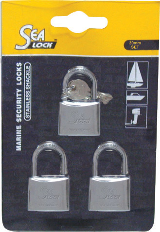 lalizas 11143 Set of 3 Padlocks, SeaLock, 30mm, w/ joint key
