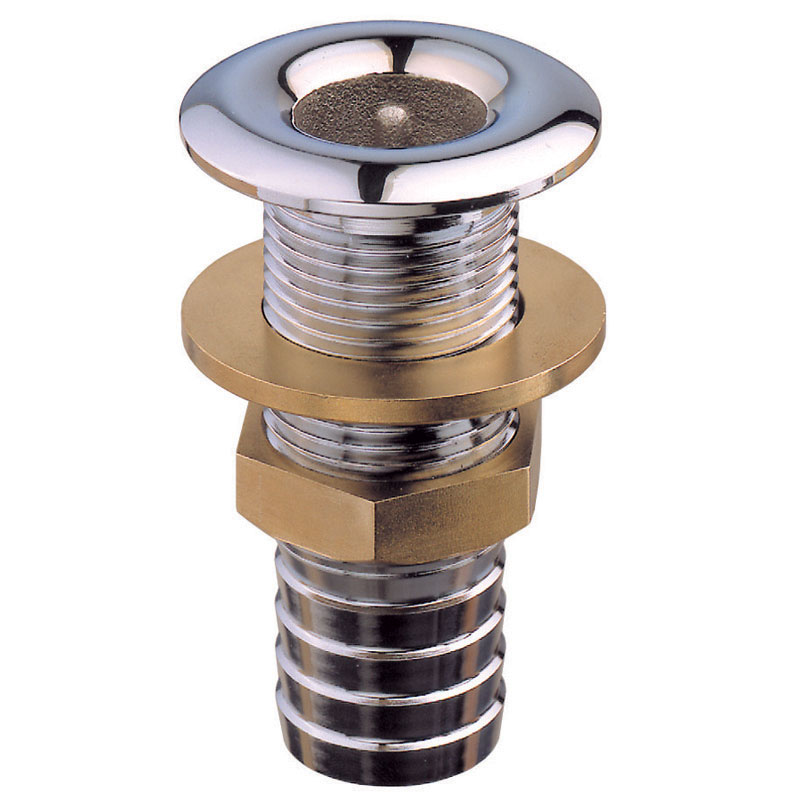 Thru-Hull Outlet w/ Hose Connector, Chromium Plated Brass, 3/8''