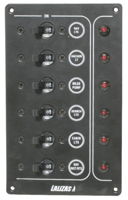 lalizas 31383 Switch Panel ''SP6 Professional'', 6 magnetic switches w/ LED bulb, Inox, 12/24V, 115x194mm, Black