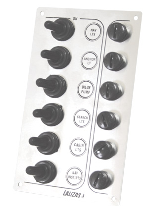 lalizas 31381 Switch Panel ''SP6 “Economy”, 6 waterproof switches, Inox 316, 12/24V