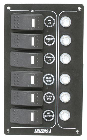 lalizas 31385 Switch Panel'SP6 Offshore',6waterproof switch,w/Led/6auto fuses,Inox316,12V,120x195mmx1,5mm,Charcoal