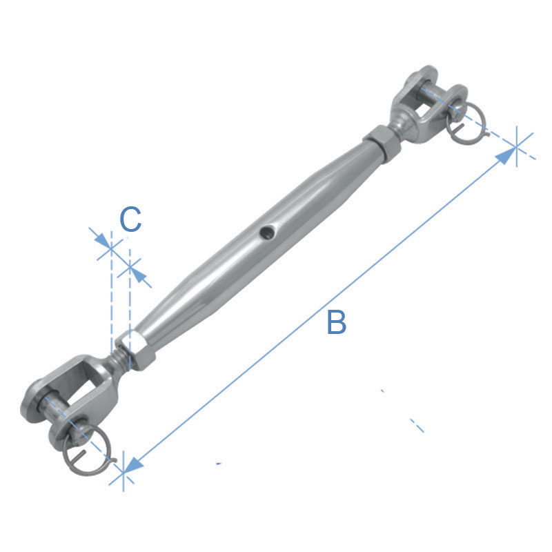 Pipe Turnbuckle w/nut, Jaw&Jaw, Inox 316, L5mm