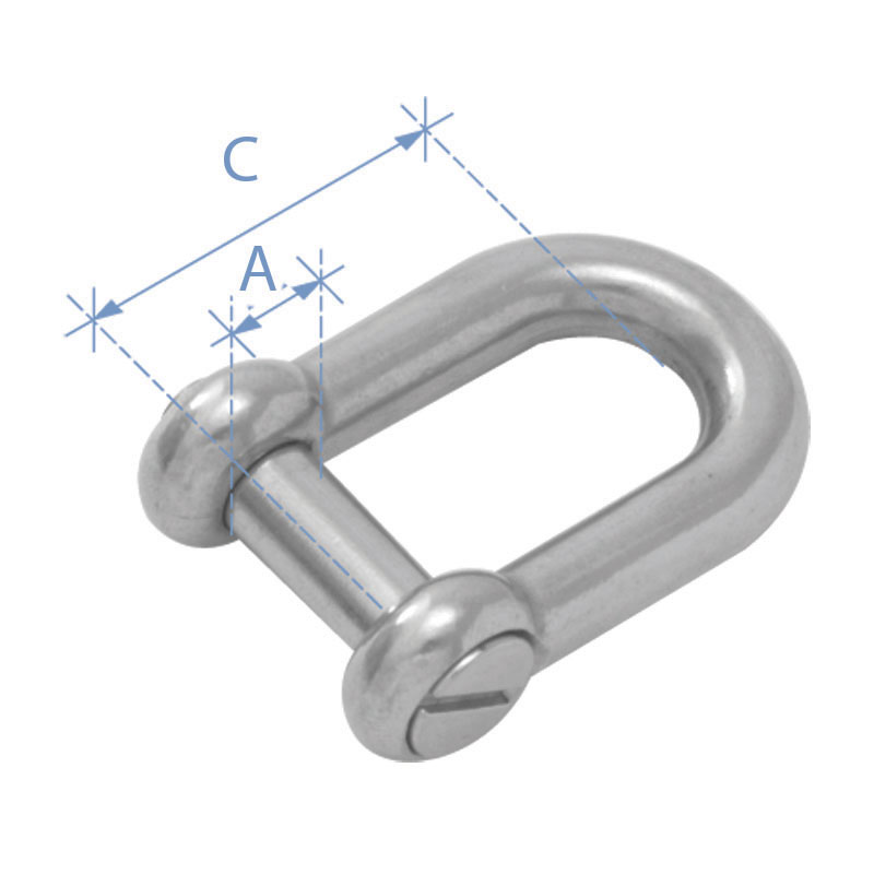 D shackle w/ oval sink pin, AISI 316, Diam. 9mm