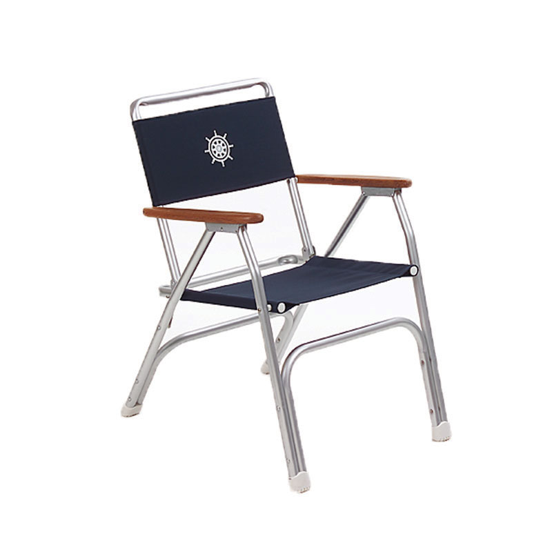 Aluminum deck chair, Teak armrests, Navy Blue