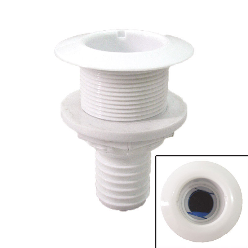 Thru-Hull w/Fl.Flange, 1'', f/Hose Ø19mm, L81mm,White