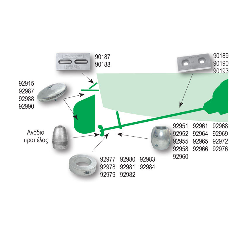 Rudderanode, w/ bolt & two disc, Diam. 95mm, 0,73kg