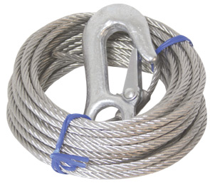 Winch cable with hook, L 6m, Diam 5mm, max 1700kgs