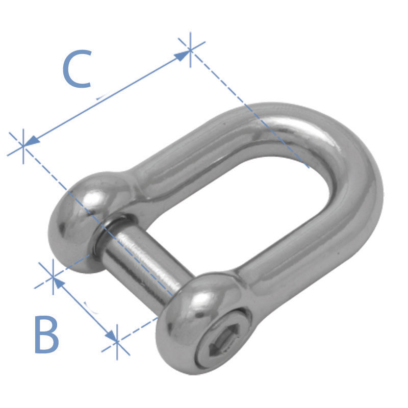 D shackle w/ inter. Hexagonal sink pin, AISI 316, Diam. 6mm