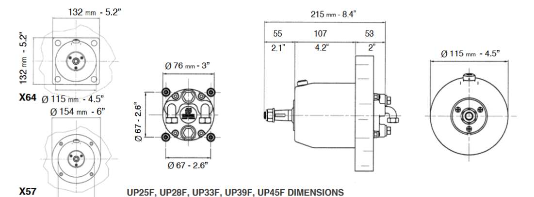 Ultraflex 42462D HELM PUMP UP25F - FRONT MOUNT 25CC